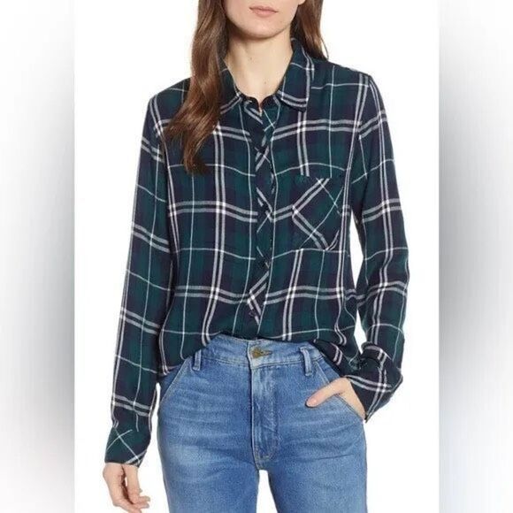 RAILS Hunter Button Down Plaid Shirt in Forest/Navy/White Womens XS - Picture 1 of 8